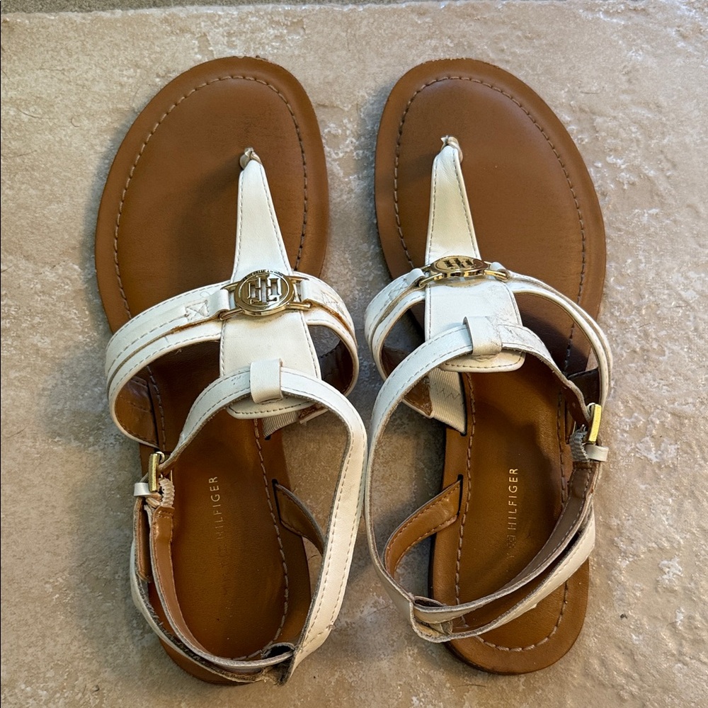 Tommy Hilfiger Women's White and Brown Sandals